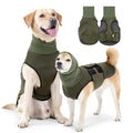 Dog wearing Army Green anti-anxiety jacket with mood-soothing design