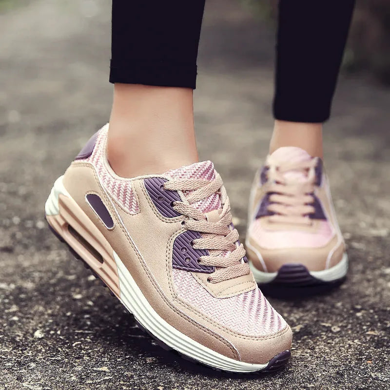 Women's casual shoes with 3.5cm heel in beige, grey, and pink colours showing size options 35-40