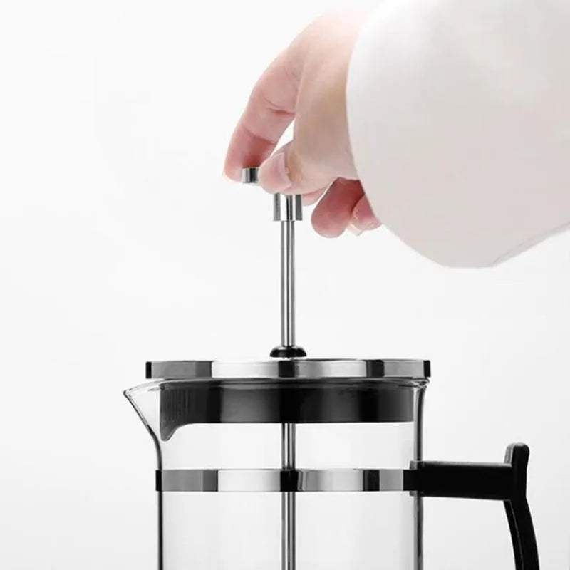 350ml manual pour-over coffee maker with glass chamber and stainless steel filter measuring 10x8x17cm