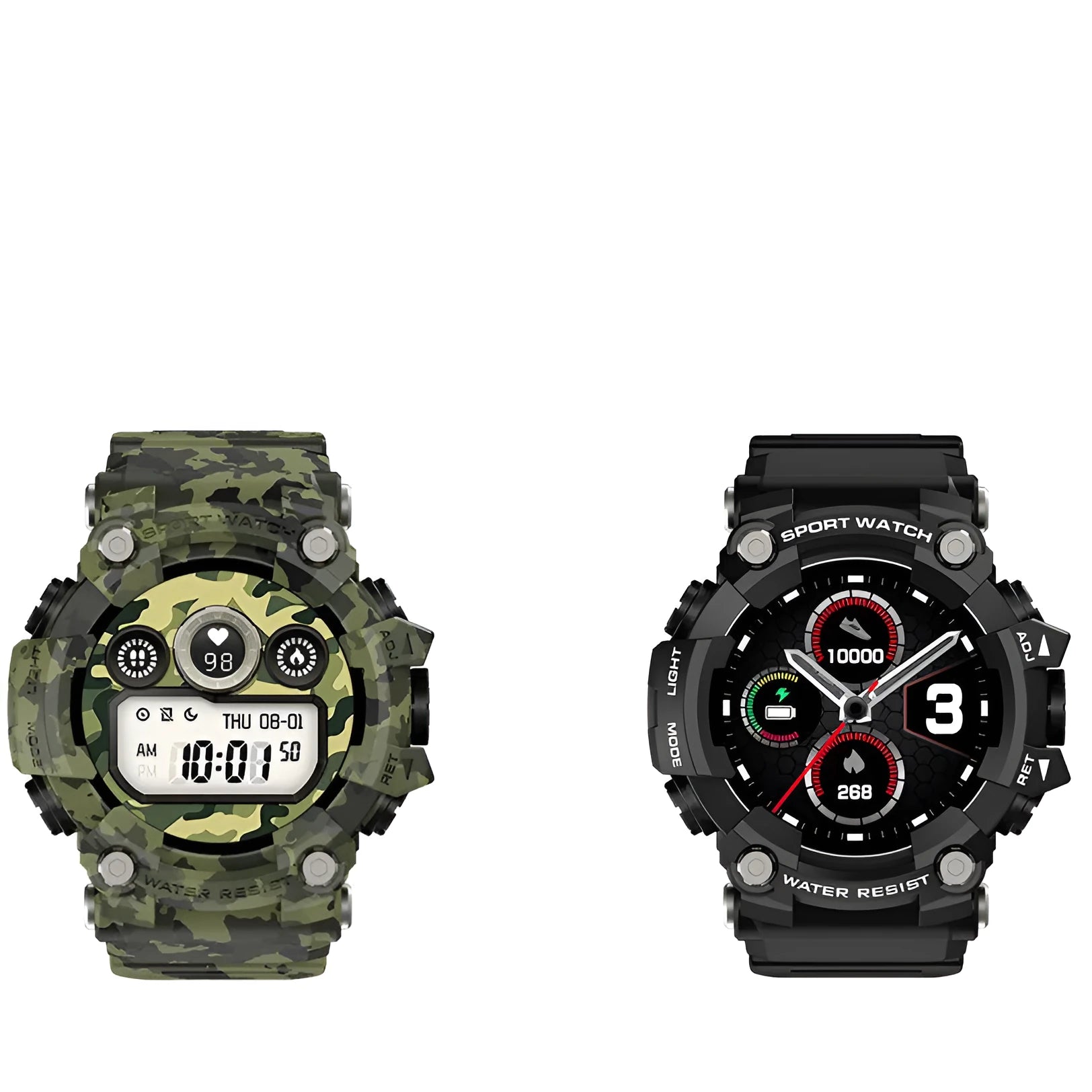Black or green T6 tactical rugged smart watch with 1.3 inch screen on wrist