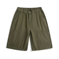 Workwear rivet cropped wide-leg shorts in apricot, red, and army green, mid waist