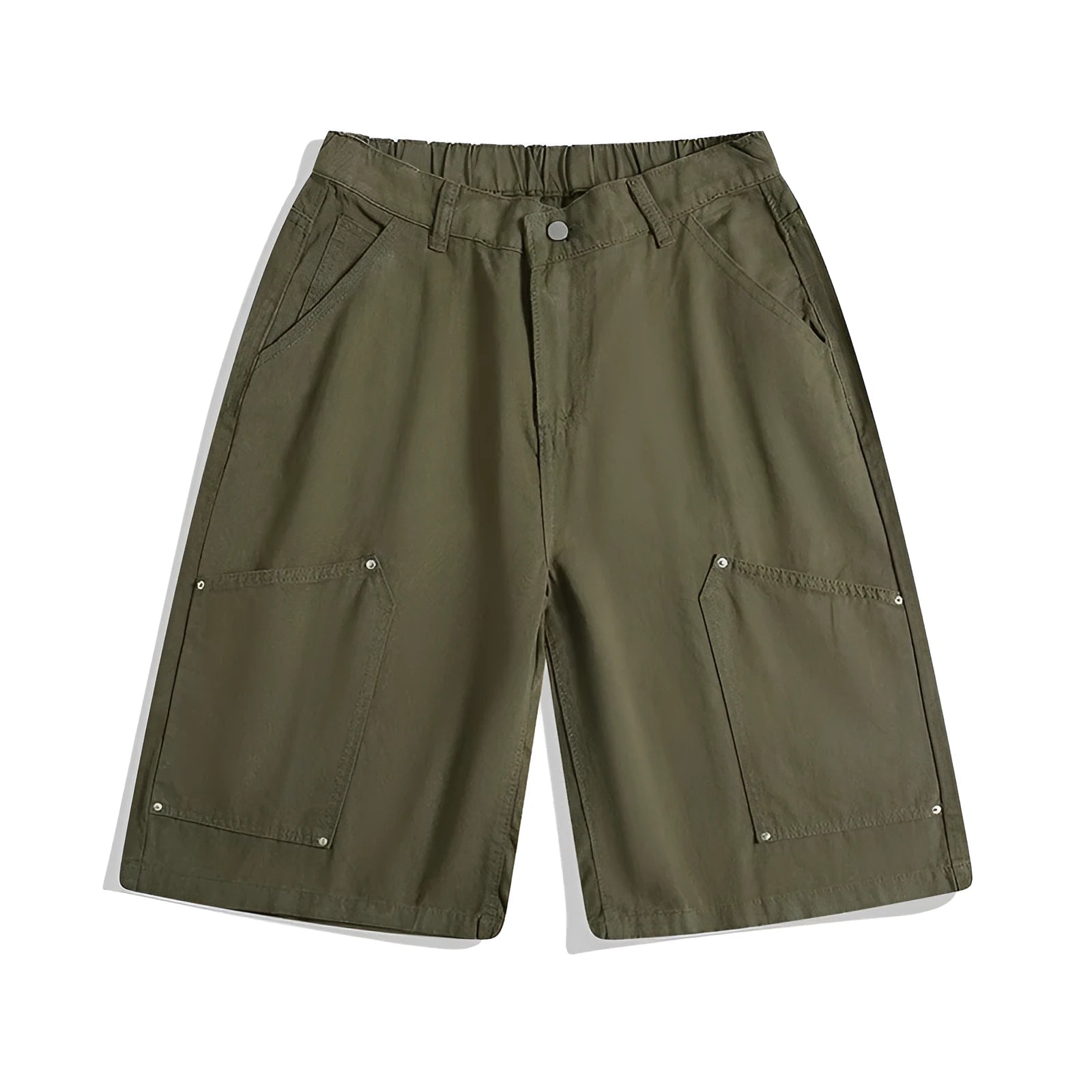Workwear rivet cropped wide-leg shorts in apricot, red, and army green, mid waist