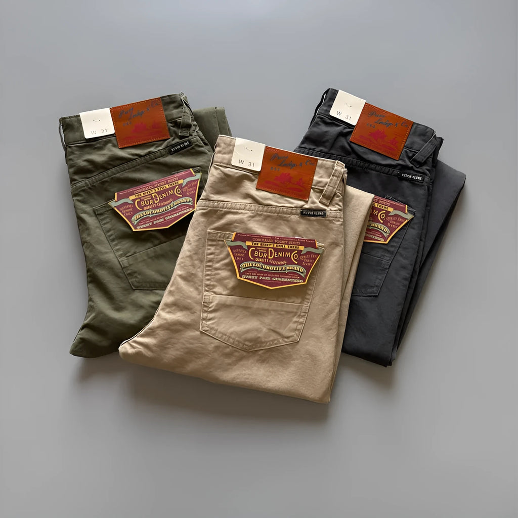 Men's cotton straight leg casual trousers in solid Army Green colour with mid-waist fit