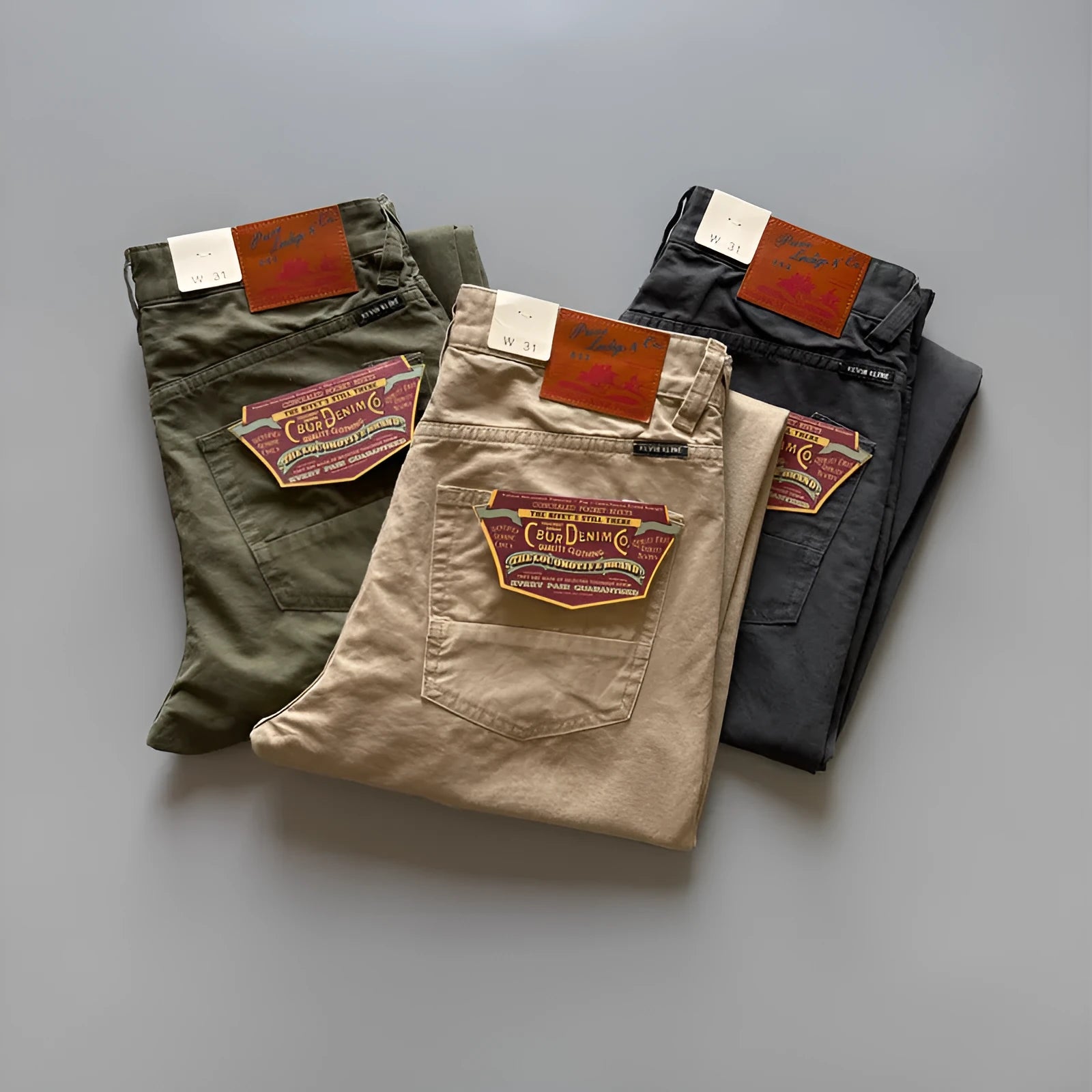 Men's cotton straight leg casual trousers in solid Army Green colour with mid-waist fit