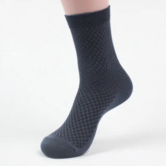 Men's bamboo fibre business socks with small square pattern in black, grey blue, iron grey, navy blue, or silver grey