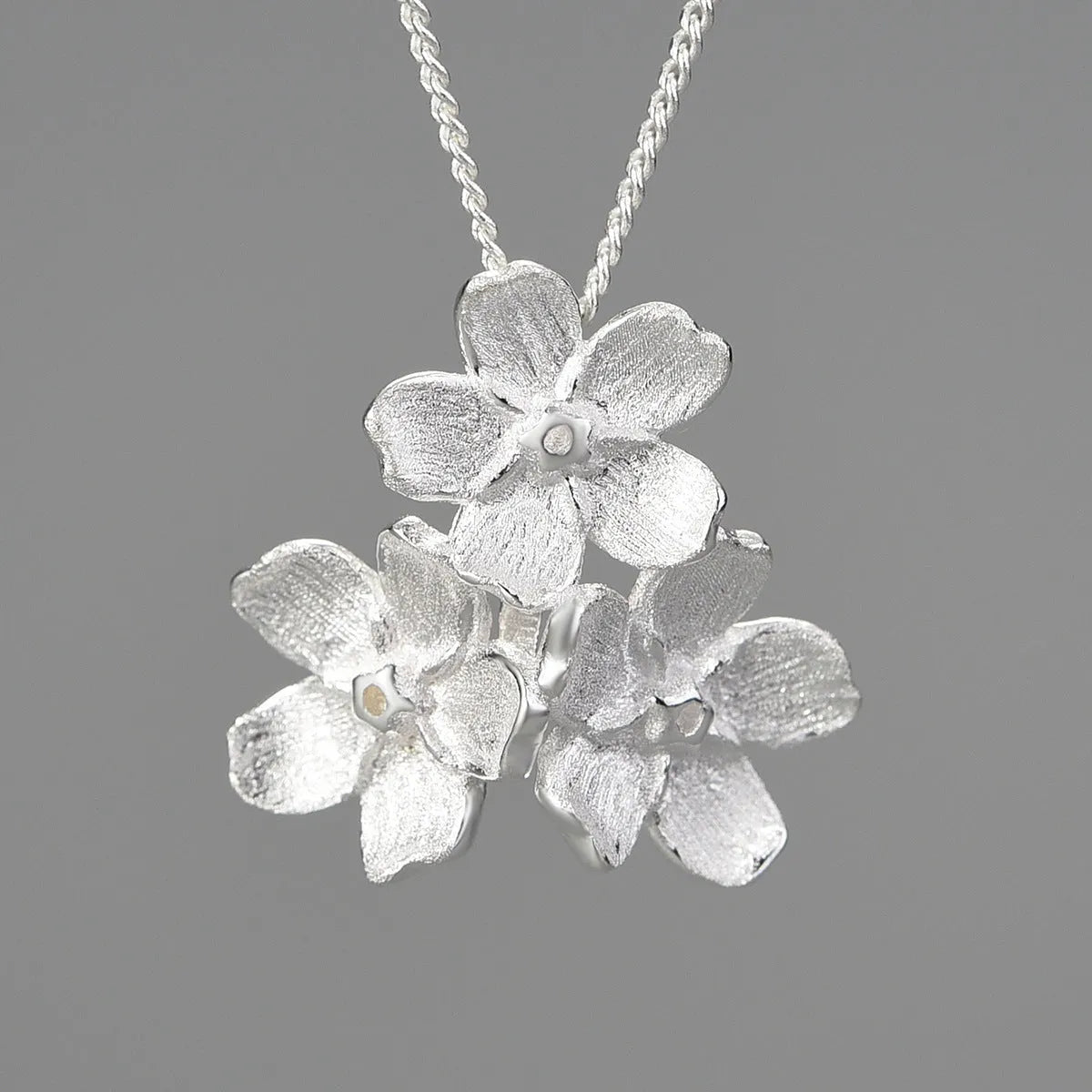 Hand-designed sterling silver Myosotis flower pendant charm with open mouth loop.