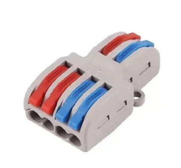 A 32A quick wire connector with a fire insulation shell, shown with wire insertion points.