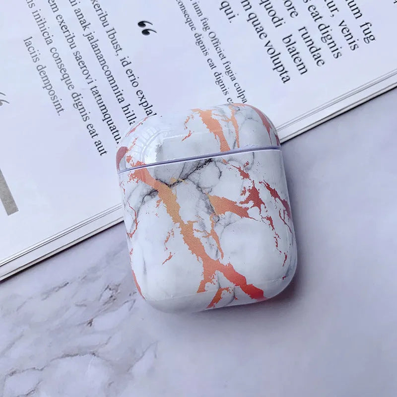 White Marble hard plastic protective case for Apple AirPods 1 and AirPods 2 wireless headset.