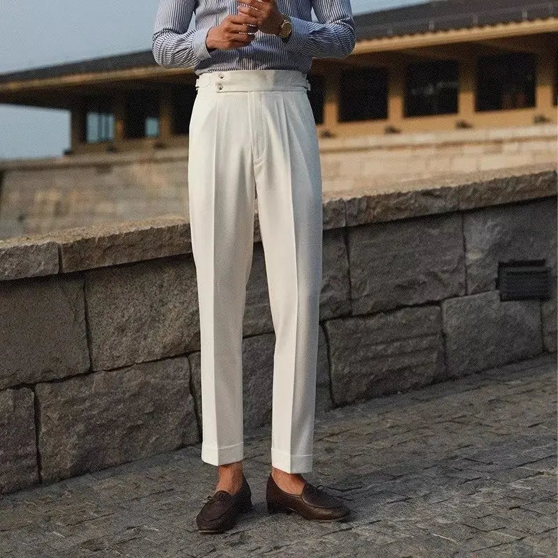 Slim fit straight leg suit trousers in apricot, black, and white colours for business formal wear