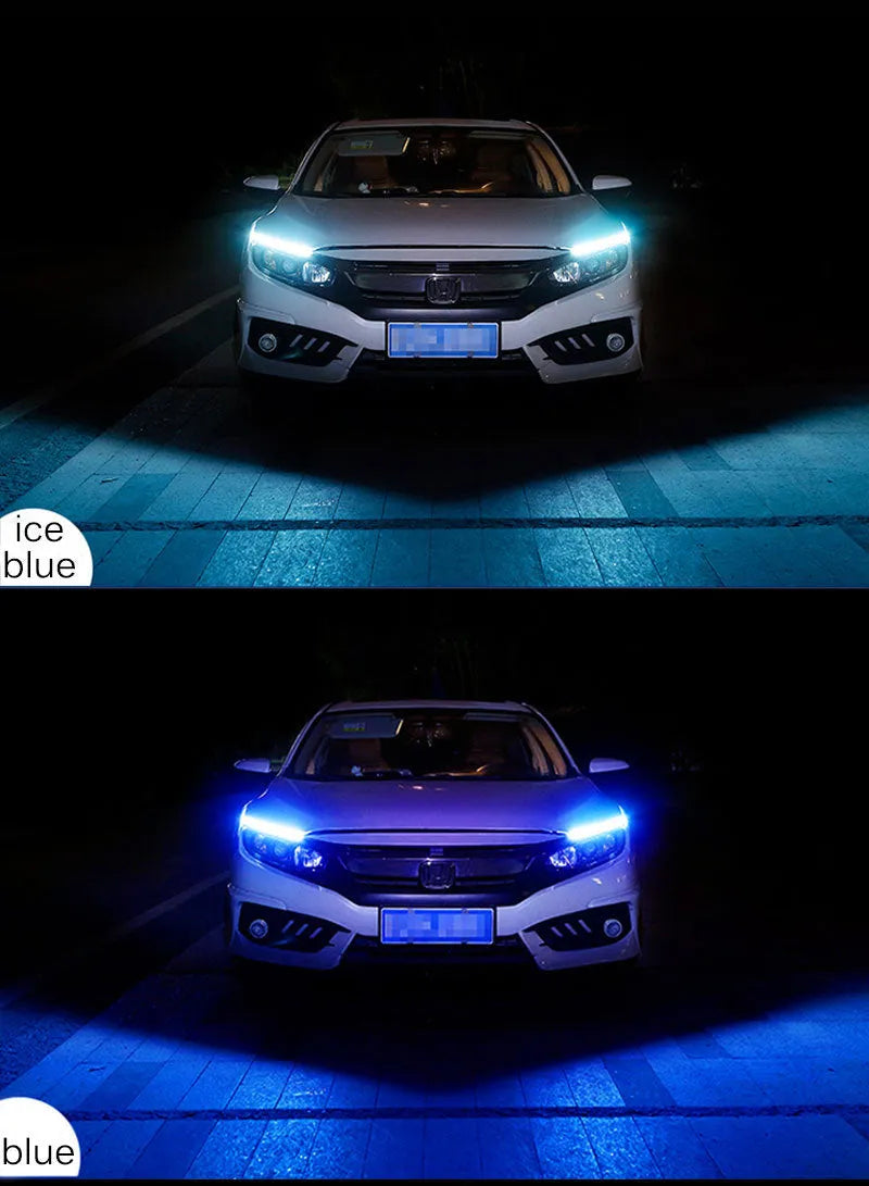 Waterproof silicone LED strip for car daytime running lights and flowing turn signals in multiple colours.