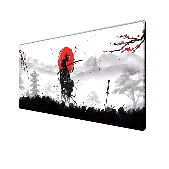 Japanese Samurai design gaming mouse pad with cloth surface and thermal transfer artwork