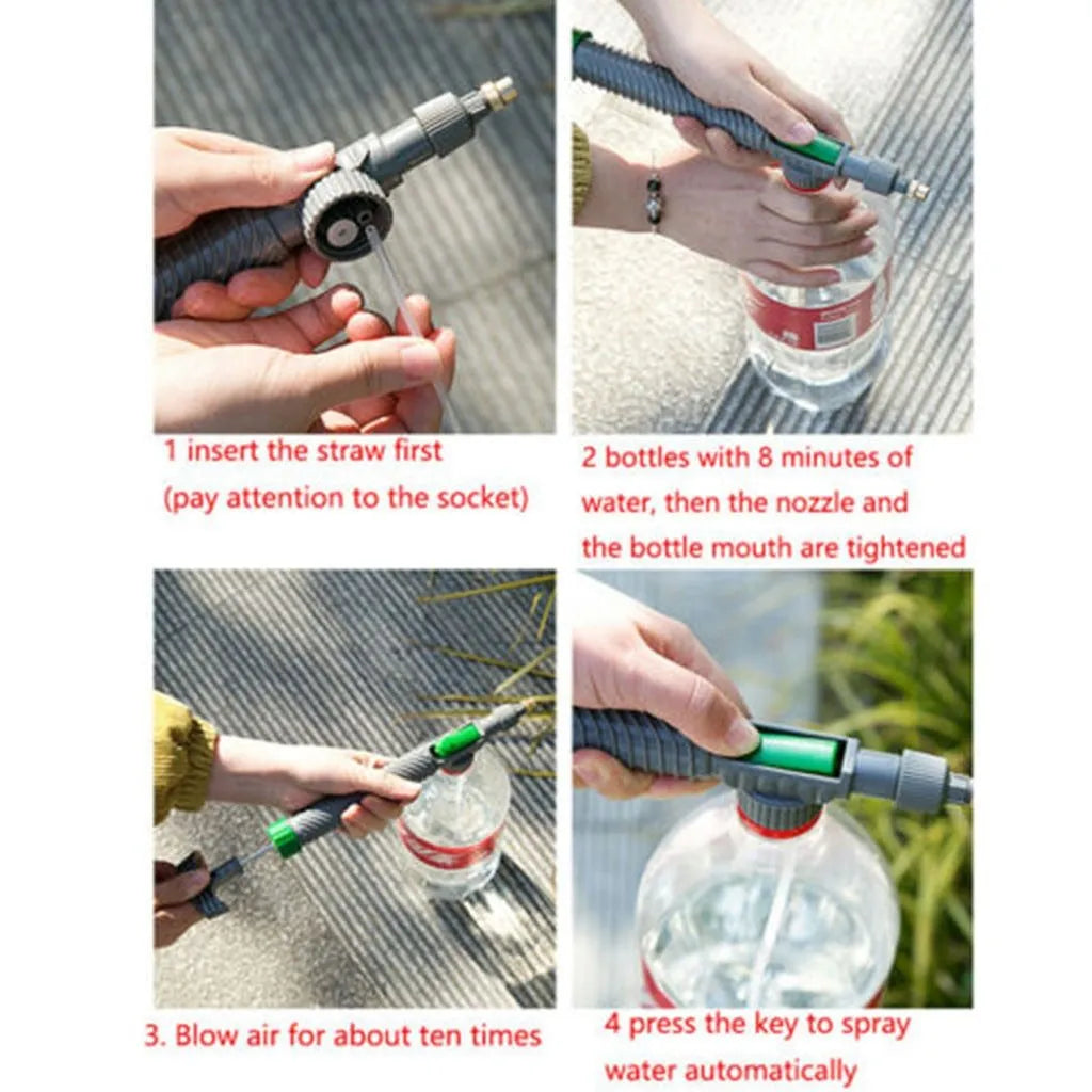Grey universal beverage bottle watering sprayer nozzle with 30cm tube on plant pot