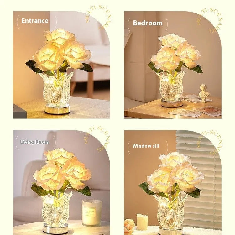 Crystal floral decorative touch dimmable rechargeable LED table lamp with modern styling