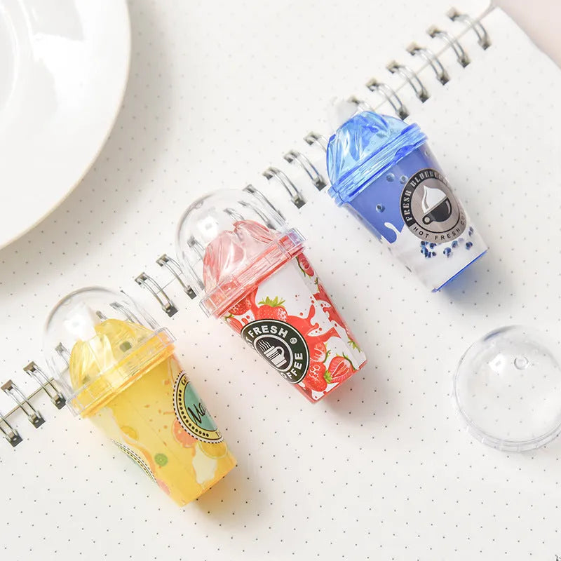 Ice cream shape correction tape in blue plastic shell with tea cup design, 2x7cm