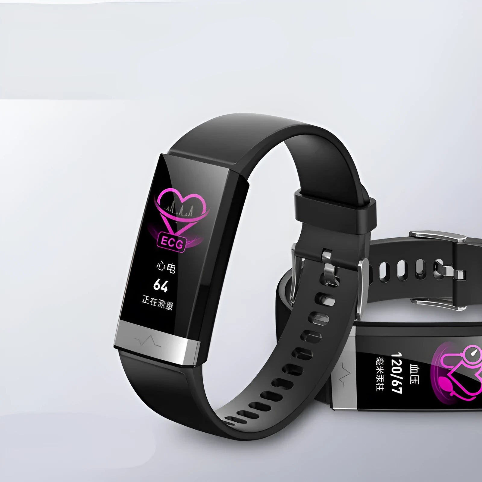 V19 smart fitness bracelet with colour screen shown in black, blue, and red colour options.