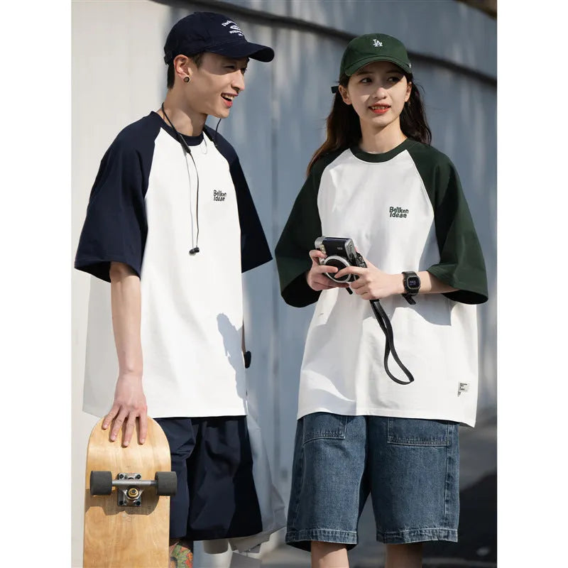 Men's casual Japanese raglan sleeve t-shirt in gray, loose fit, thin chemical fibre blend, pullover style