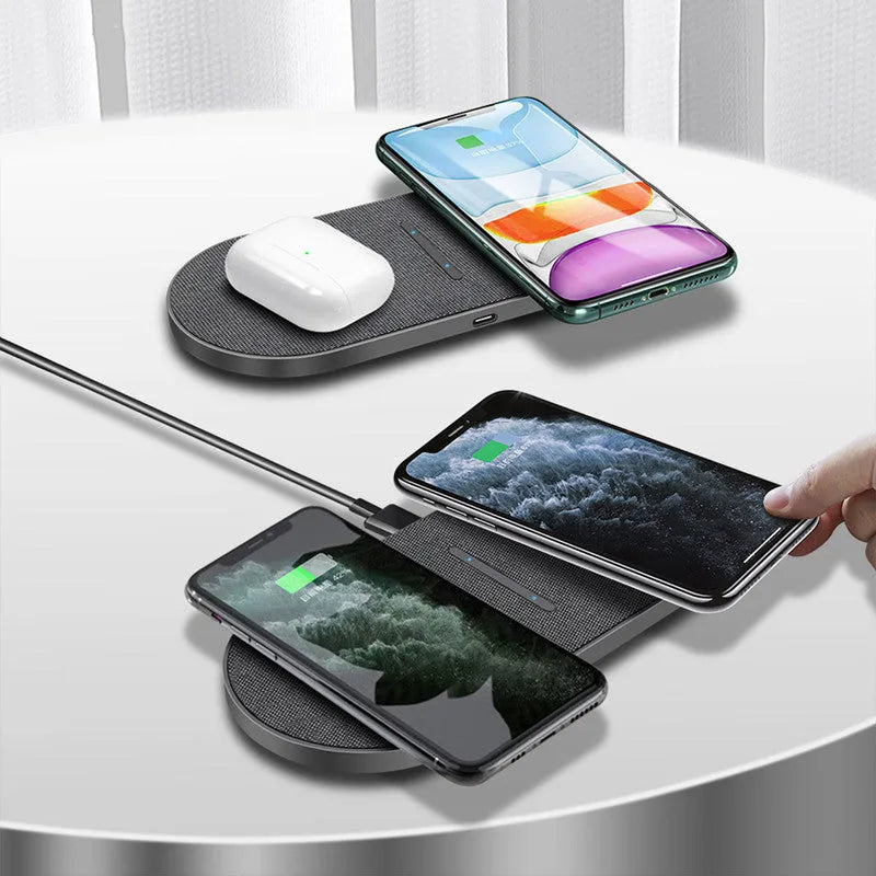 Black wireless charger pair with 10W Quick Charge capability and Type-C/USB interface