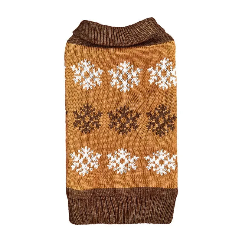 Grey and dark brown dog Christmas sweater with snowflake pattern for winter holidays