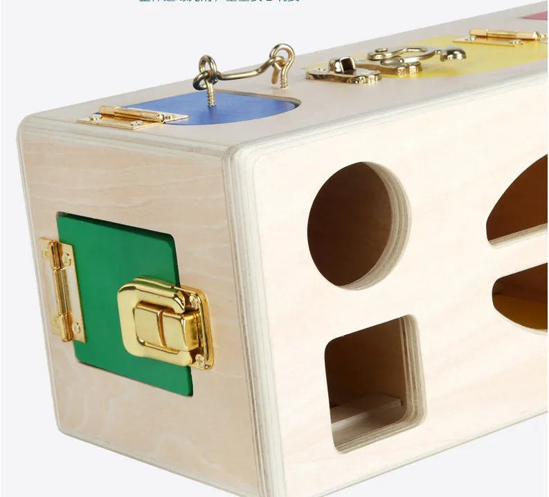 Wooden shape sorting puzzle box educational toy for preschool children