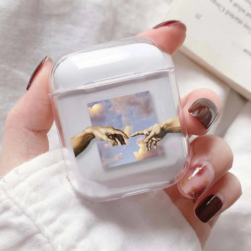Transparent plastic protective case for Apple AirPods and AirPods Pro charging case.