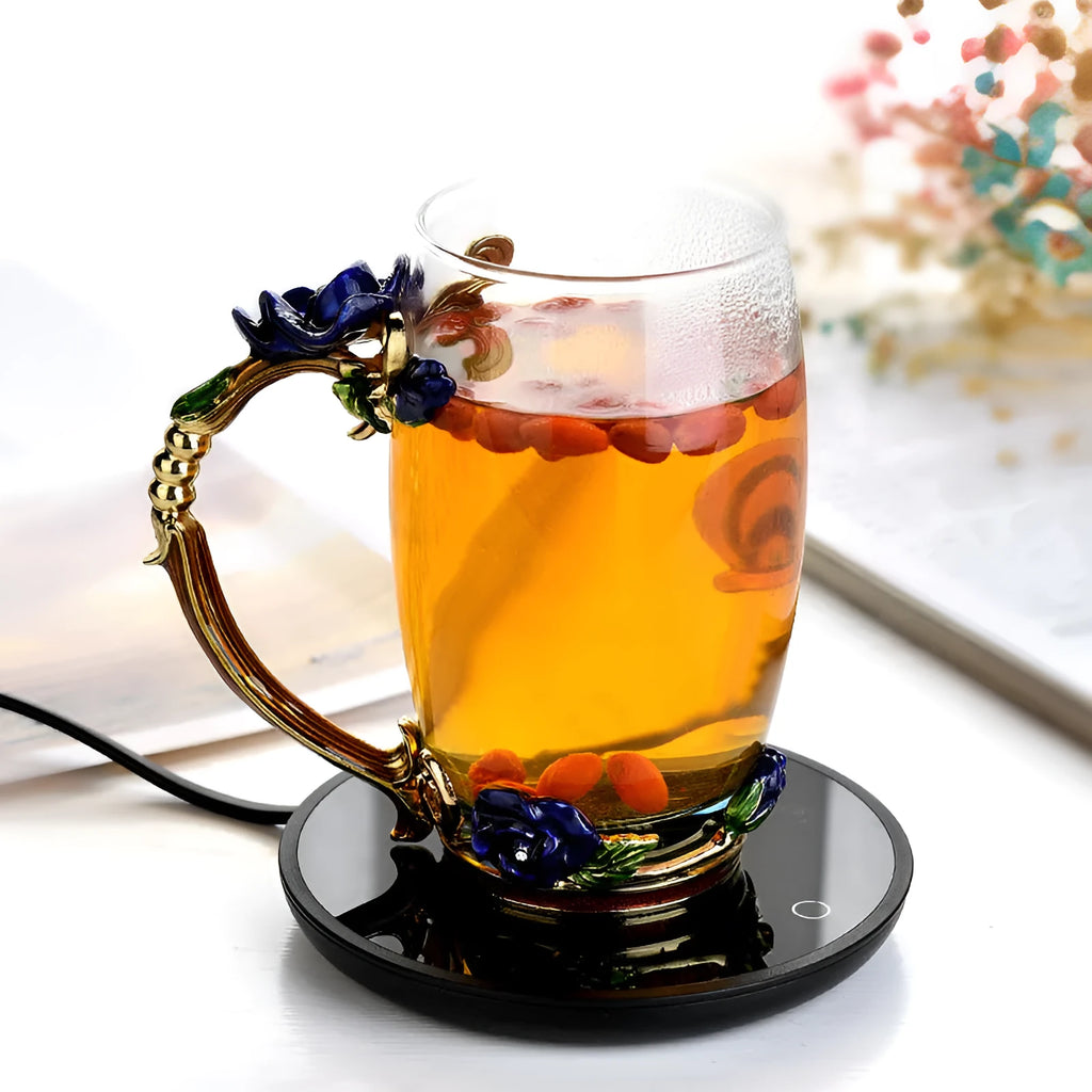 Black electric cup warmer with temperature switch for coffee and tea