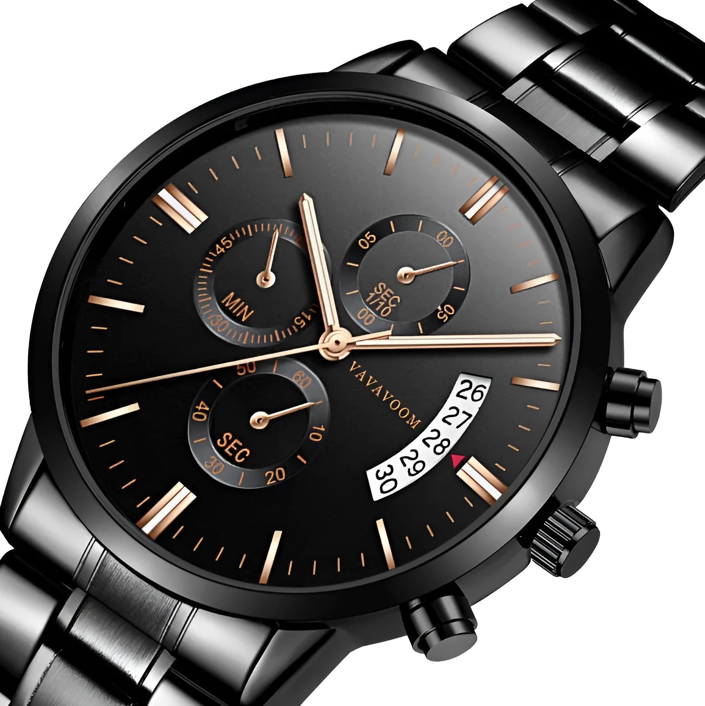 VA VA VOOM men's stainless steel watch with round 43mm dial and calendar display