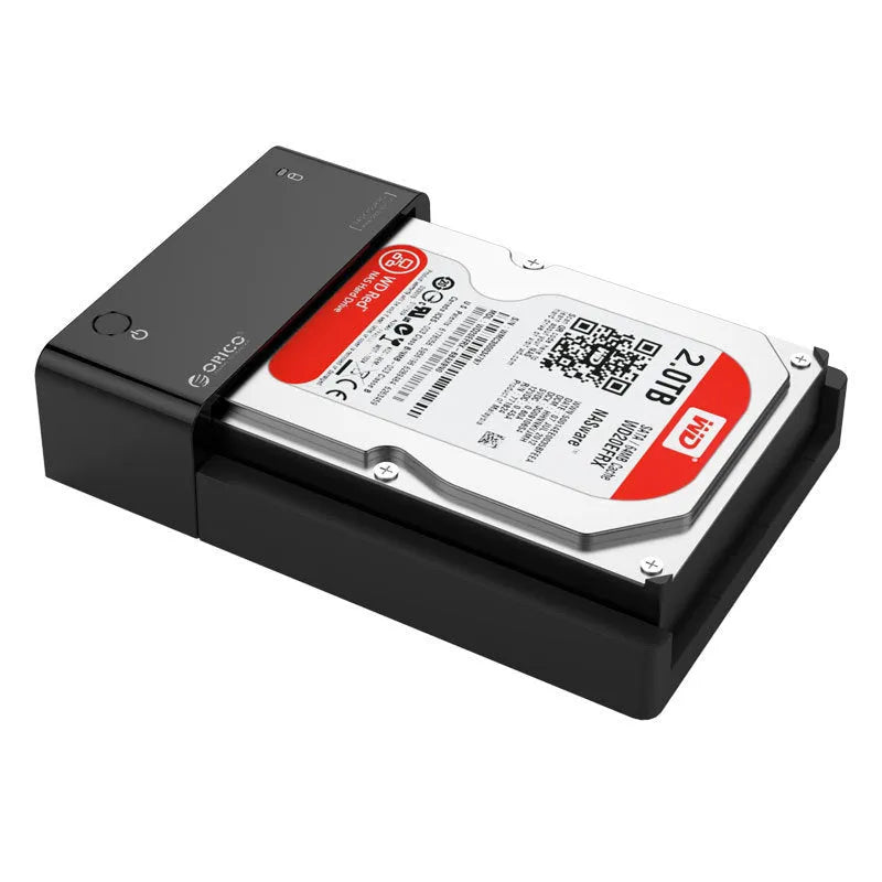 Black hard disk enclosure for 2.5 and 3.5 inch SATA drives with USB cable