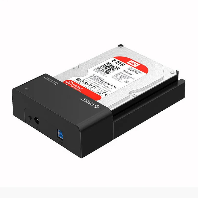 Black hard disk enclosure for 2.5 and 3.5 inch SATA drives with USB cable