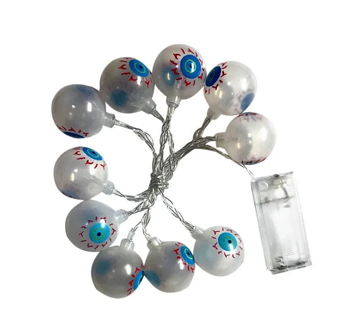 Halloween LED string lights with pumpkin, ghost, bat, and spider pendants measuring 1.2 metres