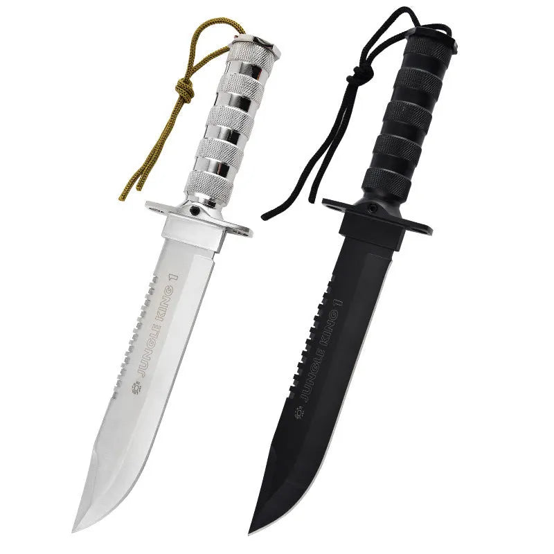 Keel integrated multifunctional small straight survival tactical knife with black aluminium handle and 8Cr19Mov steel blade