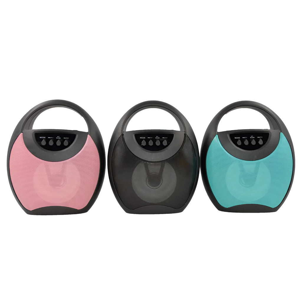 Portable Bluetooth speaker with plastic shell in black, 1200mAh battery, 6-hour playtime, USB and SD card slots