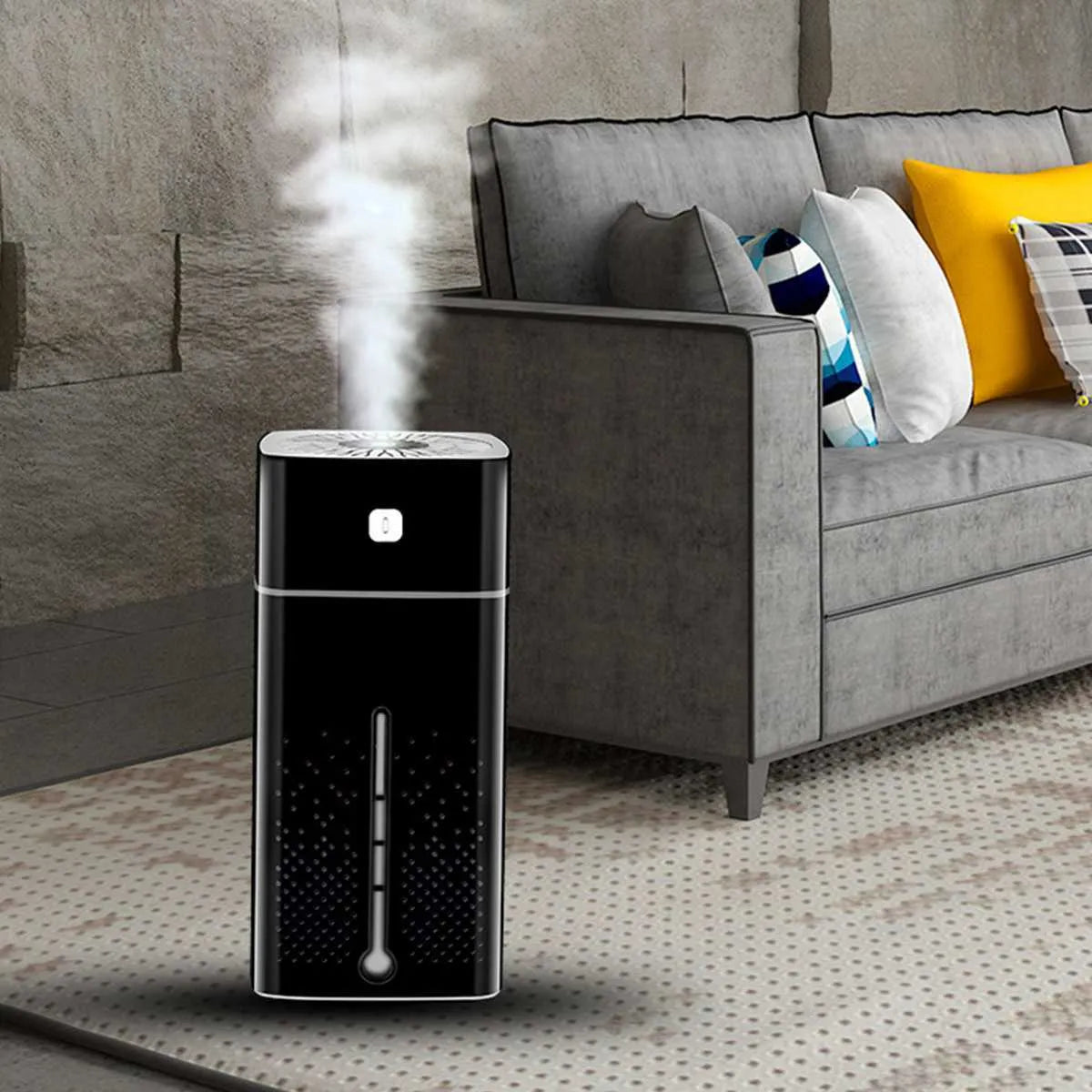 Black or white desktop humidifier measuring 103mm wide by 218mm tall with 1000ml capacity