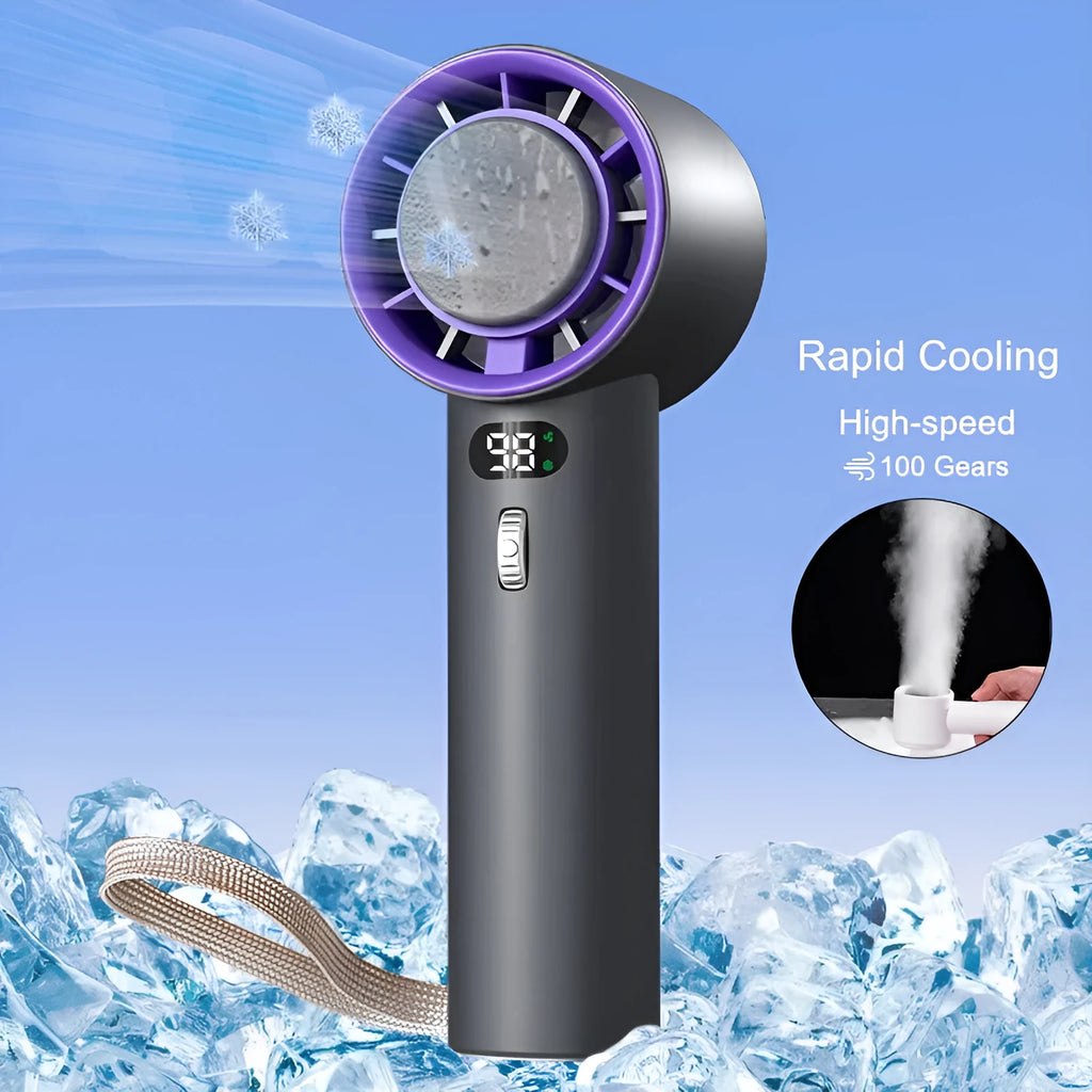 Portable handheld turbo fan with semiconductor refrigeration, 3000mAh battery, adjustable wind speeds, in white