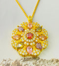 Women's zircon floral pendant necklace with electroplated gold, champagne gold or platinum finish options