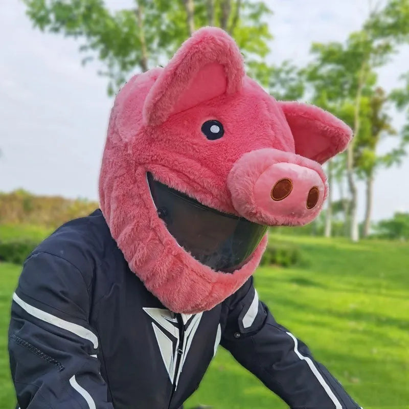 Pink pig cartoon design plush hood for motorcycle helmet protection