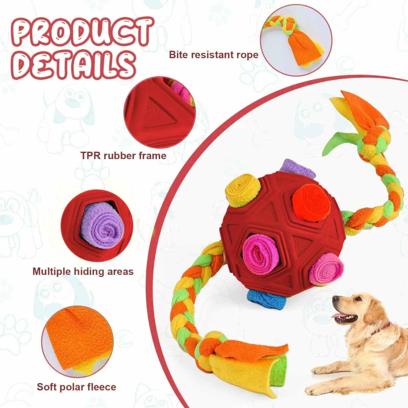 Pet sniffing ball dog puzzle IQ training treat dispenser in multiple colours with bite-resistant construction