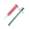 Two silicone pet pill shooters with soft tips for administering medication to cats and dogs
