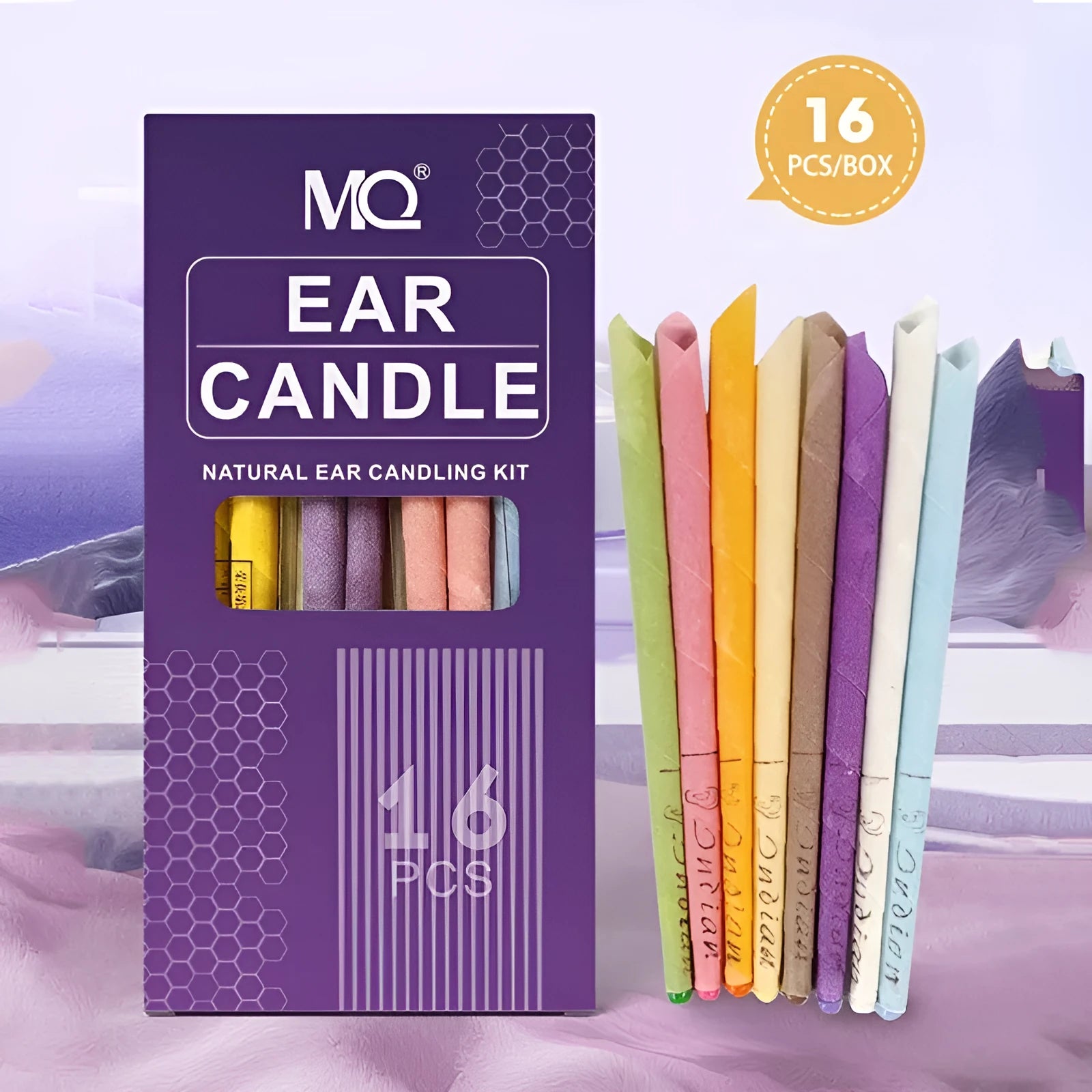 MQ Horn colour ear candles 16 pack cotton cloth set with protection boards and cotton swabs