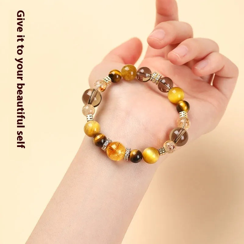 Natural yellow tiger-eye crystal bracelet with geometric beads in Jinba style