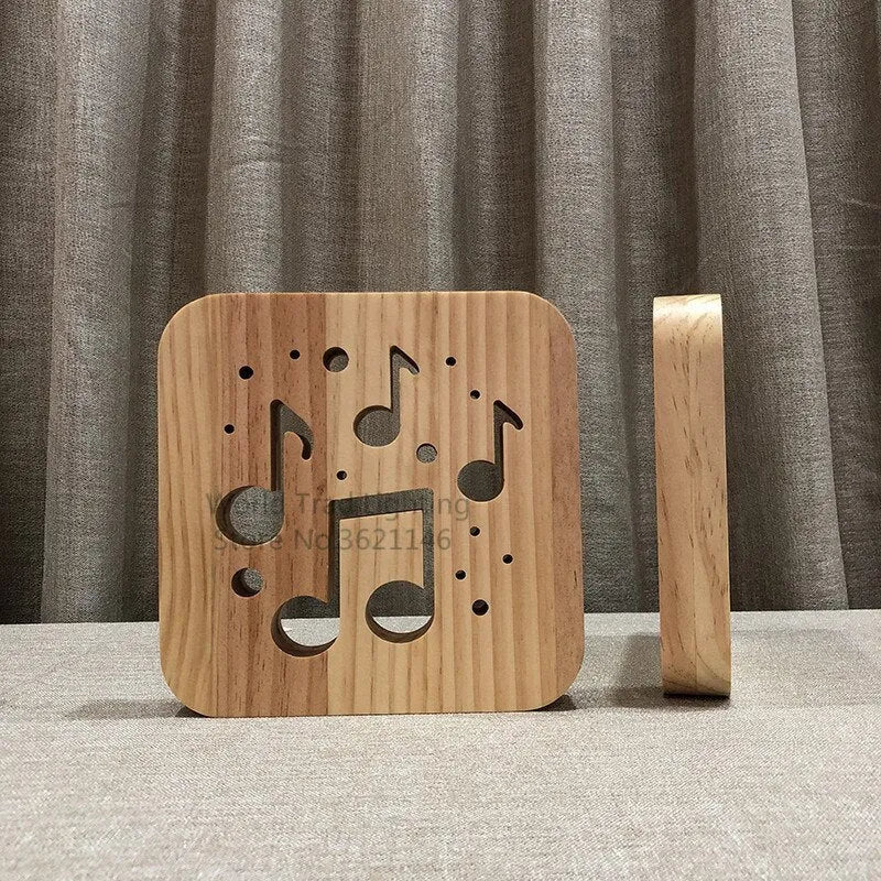 Wooden LED atmosphere lamp with warm white light and USB power cable