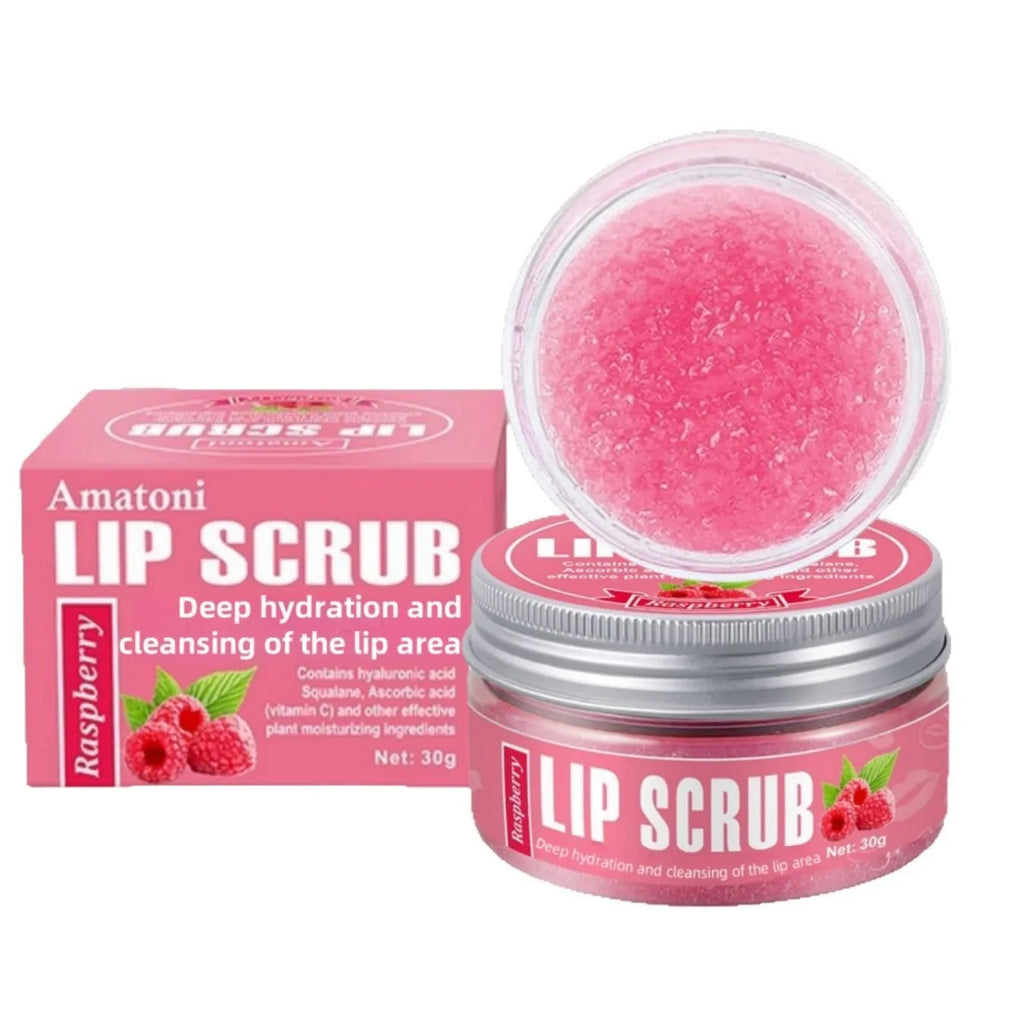 30g jar of fruit flavour lip scrub cream in coconut, raspberry, vanilla, or watermelon