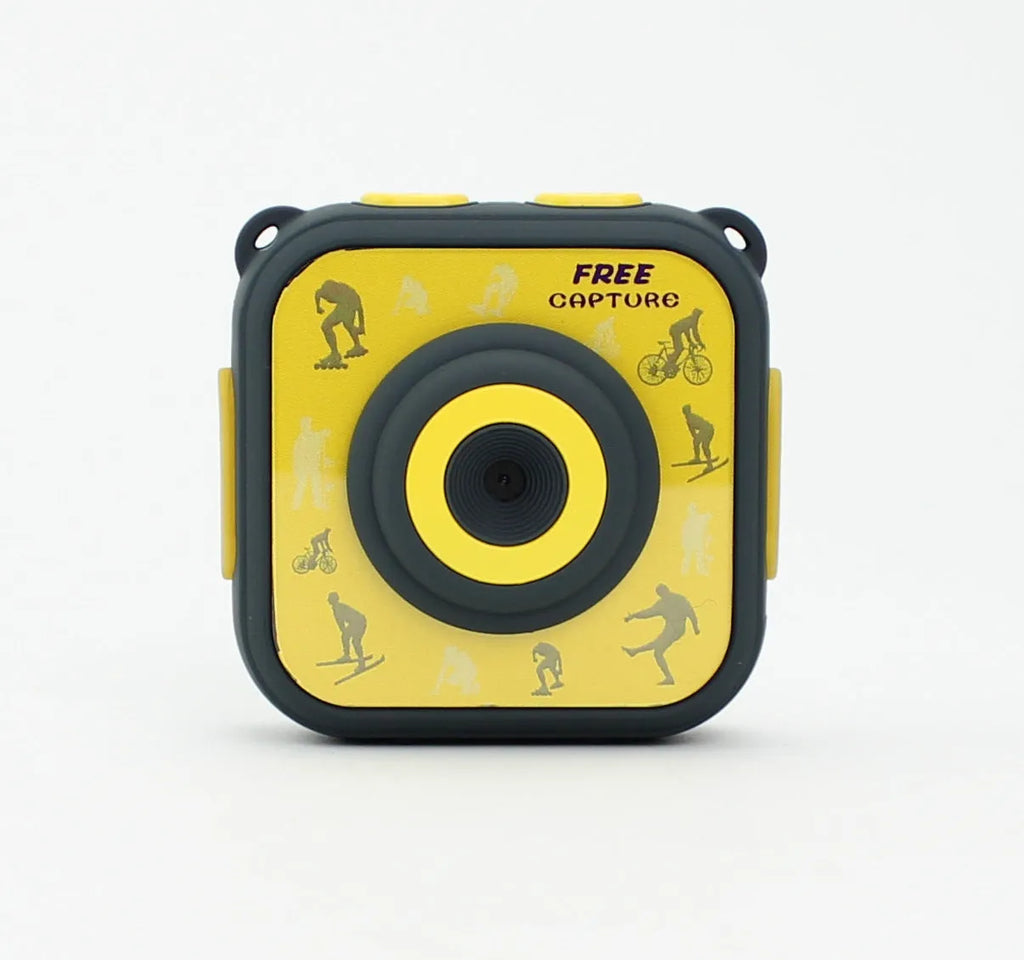 Yellow children's waterproof sports camera with 1.77 inch LCD screen and HD video capability