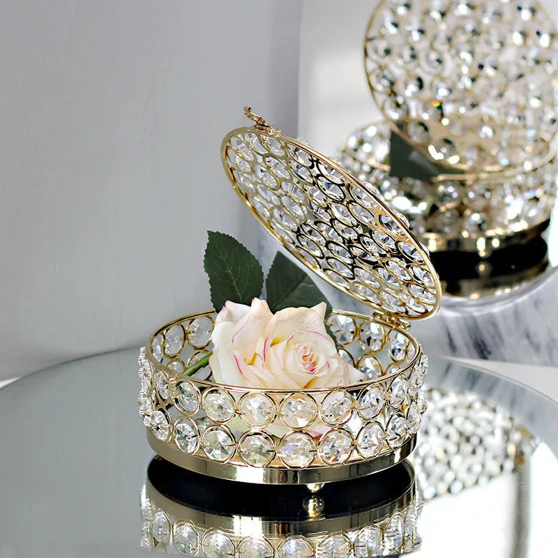 French gold European style jewelry storage box with transparent crystal glass panels