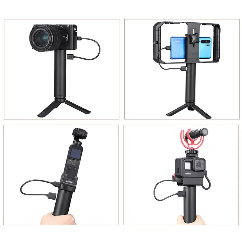 Black aluminium alloy charging treasure handle power bank measuring 12.5cm with 6800mAh capacity