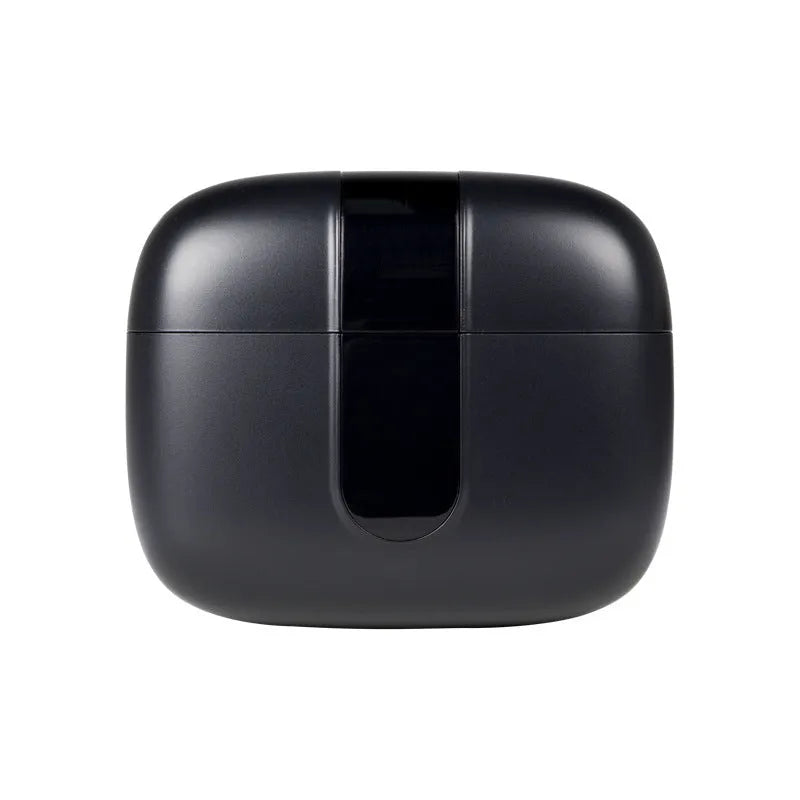 Jerry X08 wireless headphones with digital display showing pairing status and USB charging case