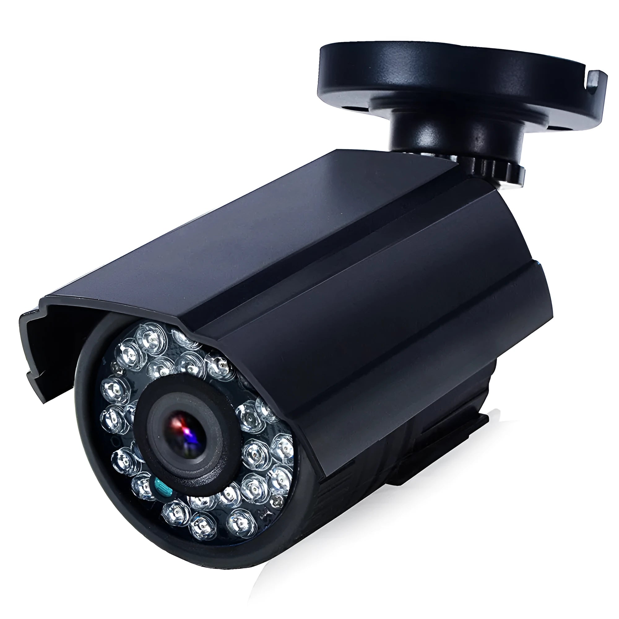 Black AHD HD waterproof outdoor security camera with infrared LEDs for night vision.