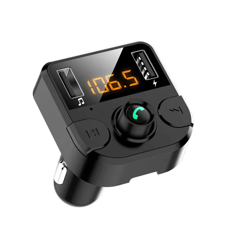 BT36B black car MP3 Bluetooth player with 1.1-inch display, plugged into vehicle cigarette lighter socket