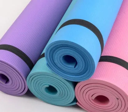 EVA composite yoga mat in a choice of colours showing 4mm and 6mm thickness options for fitness.