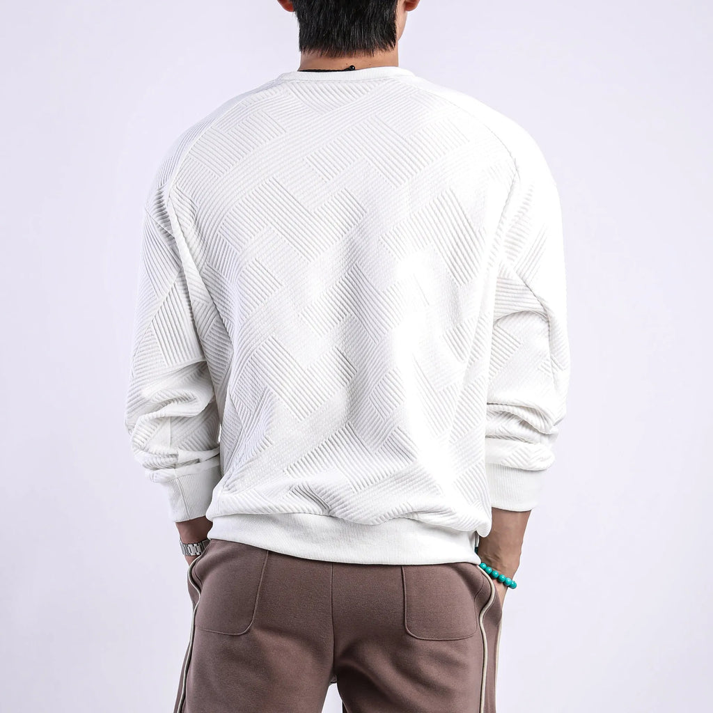 Men's twill jacquard loose fit round neck sweater solid colour