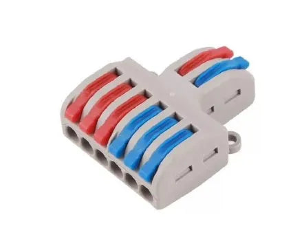 A 32A quick wire connector with a fire insulation shell, shown with wire insertion points.